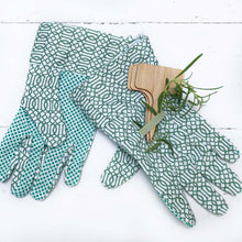 Load image into Gallery viewer, green and white floral gardening gloves
