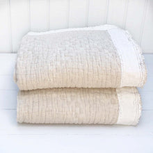 Load image into Gallery viewer, natural colored cotton bed cover with white trim