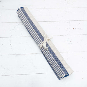 navy and cream striped cotton rug
