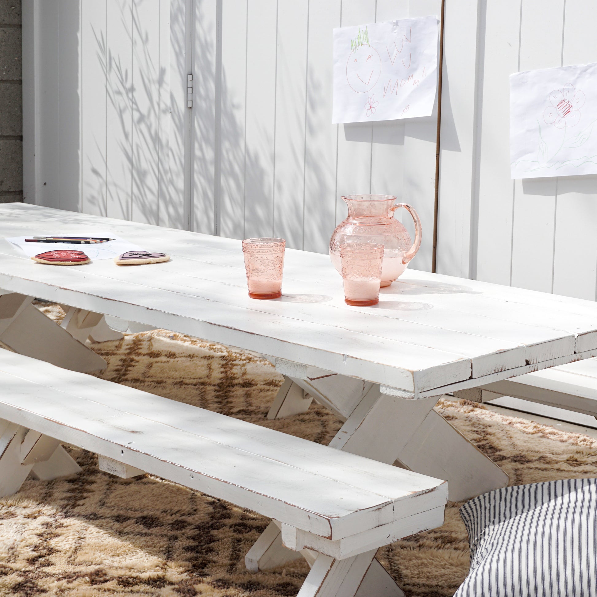 white painted kids picnic table and bench set