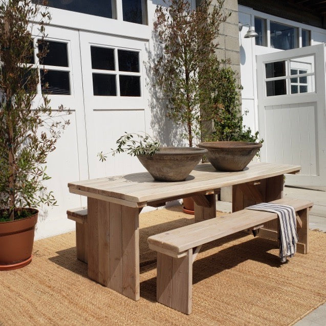 clean line handmade wood picnic table and bench set
