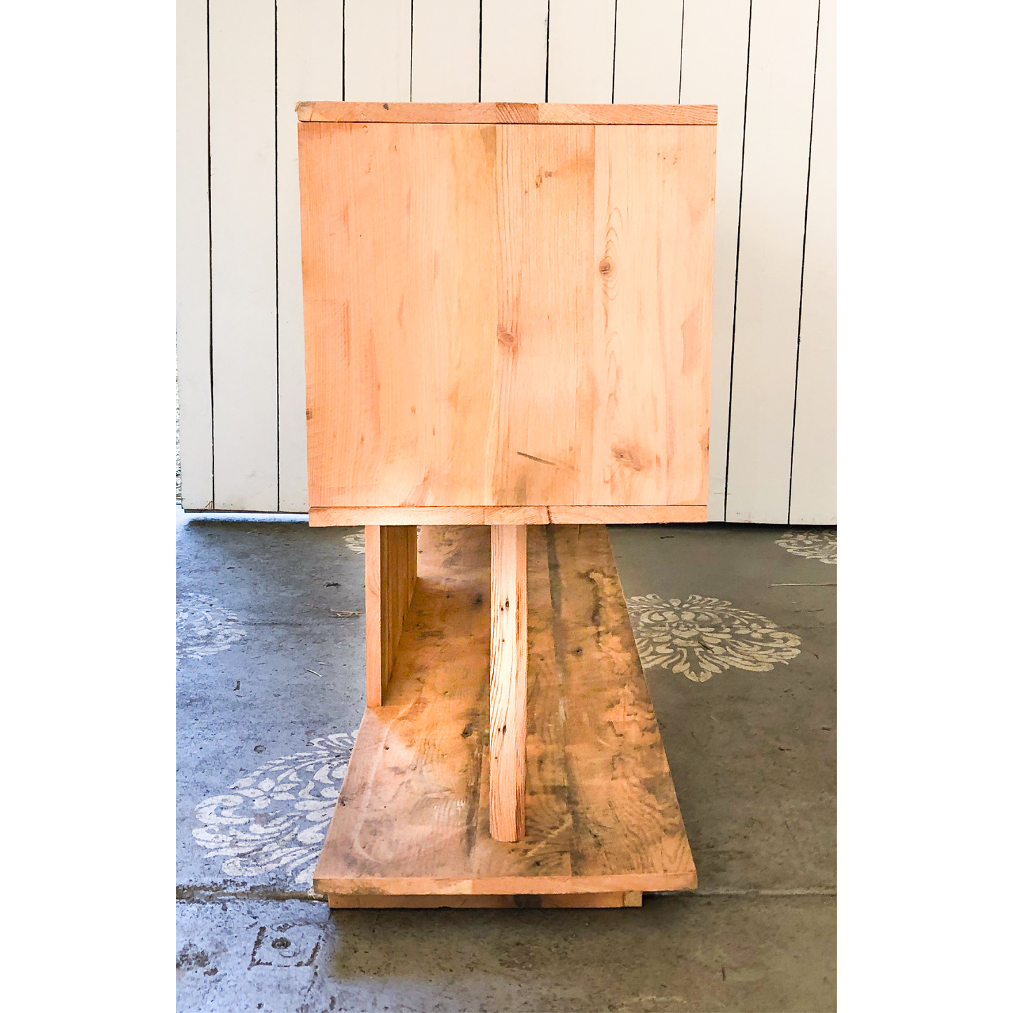 The Ess Shelf-clean modern 3 shelf "s" style open shelf, warm stained wood