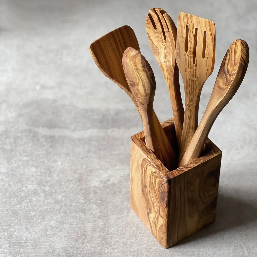 Olive Wood Utensil Holder