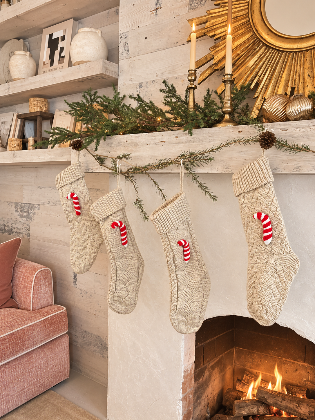 Knit Holiday Stocking-Cream
