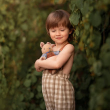 Load image into Gallery viewer, brownish green and cream gingham check kid&#39;s overalls