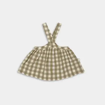 kid's olive green gingham pinafore dress