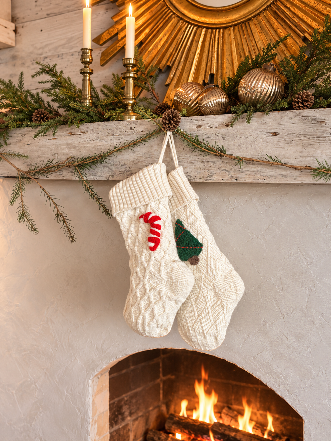Knit Holiday Stocking-Cream