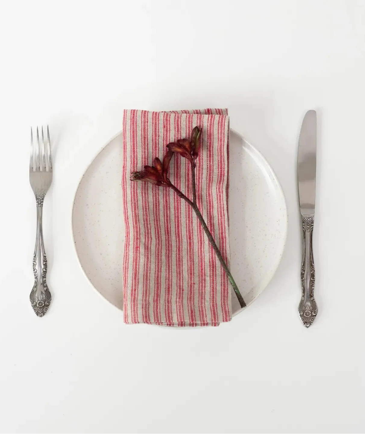 Red Natural Stripe Linen Napkin Set/2