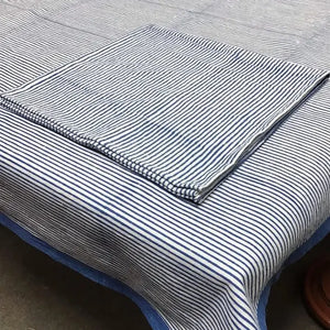Blue/Natural Stripe Tablecloth