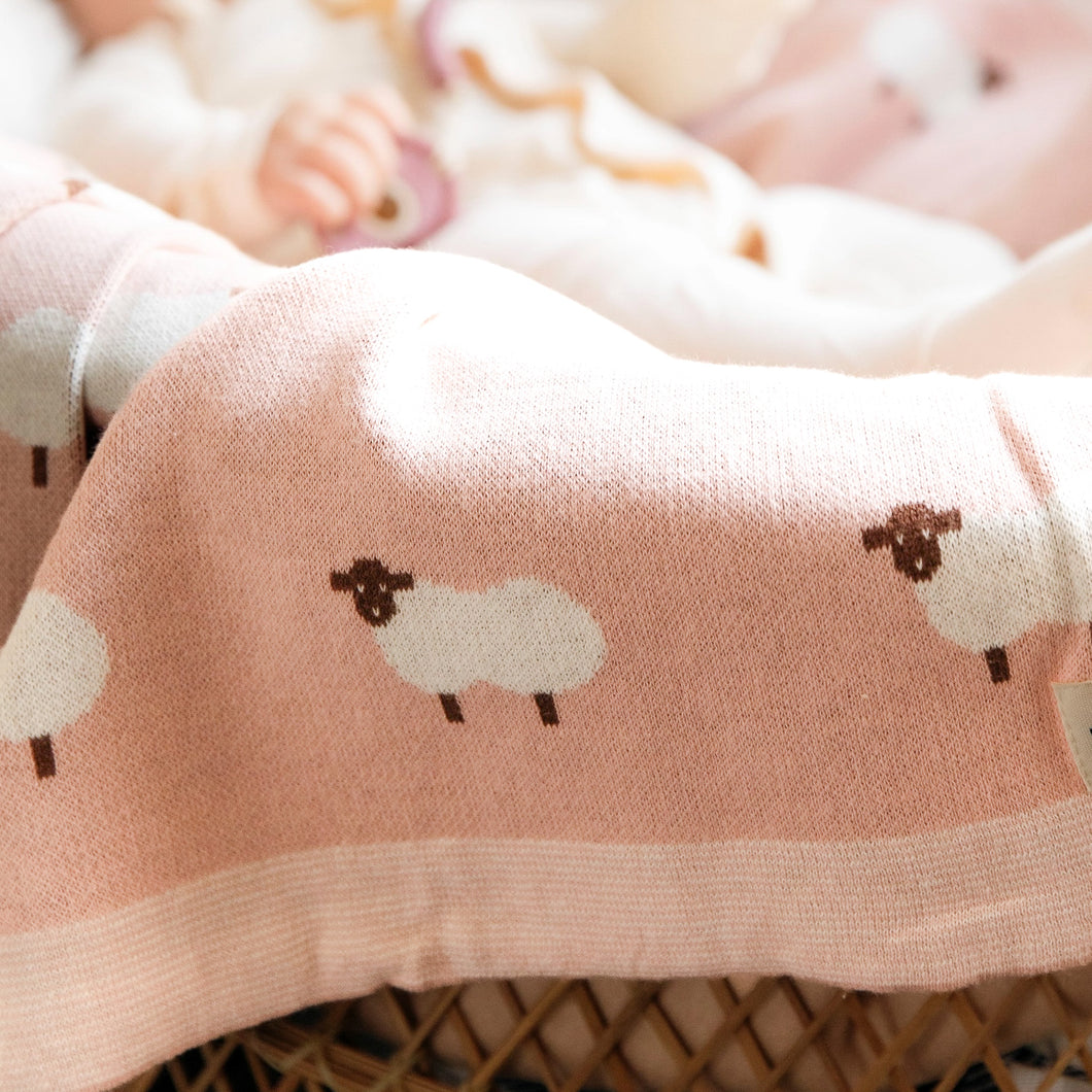 Sheep Cotton Baby Blanket-Pink