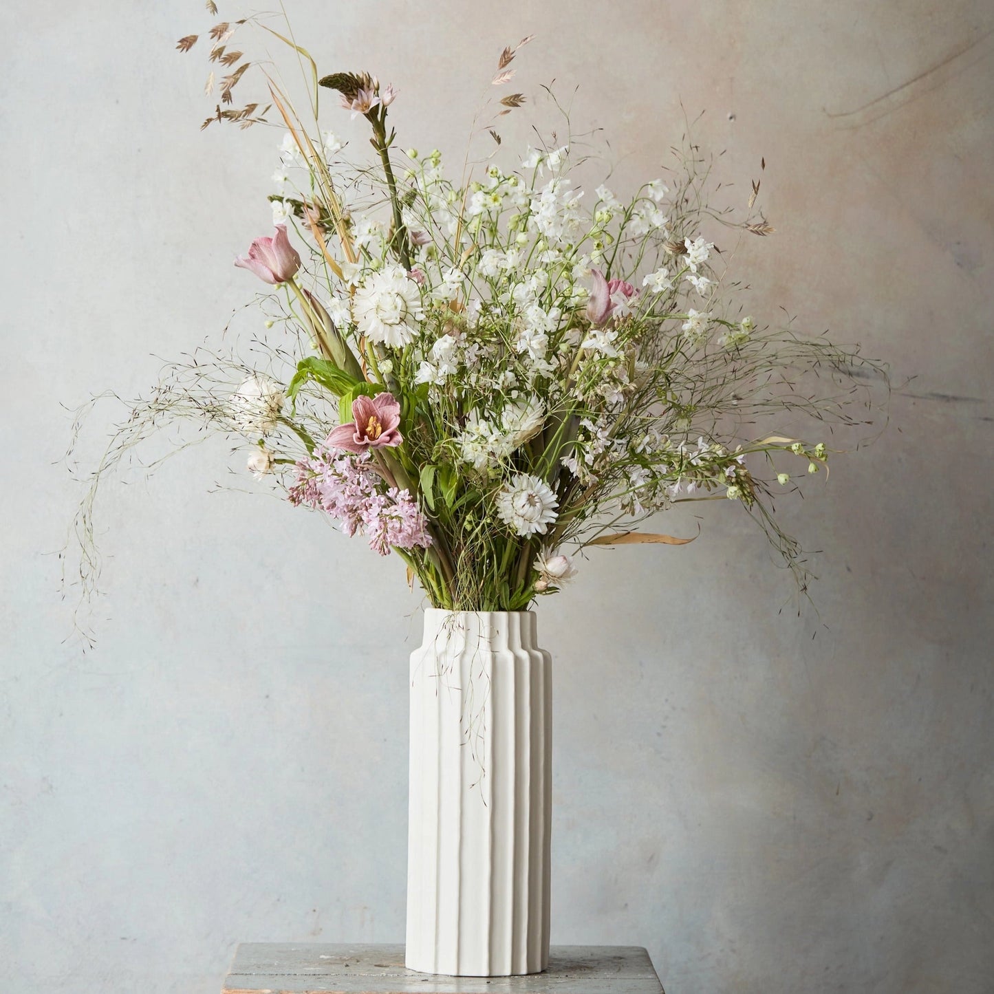 Ceramic Ribbed Cylinder Vase-Tall