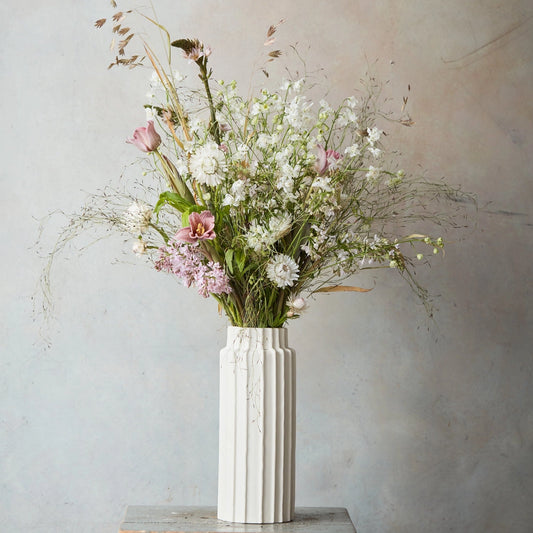 Ceramic Ribbed Cylinder Vase-Tall