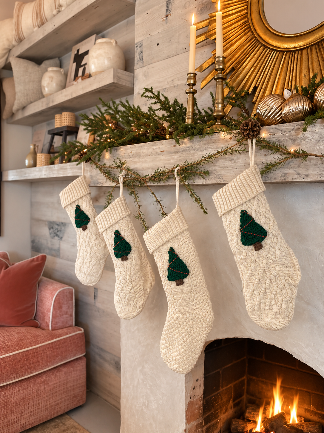 Knit Holiday Stocking-Cream