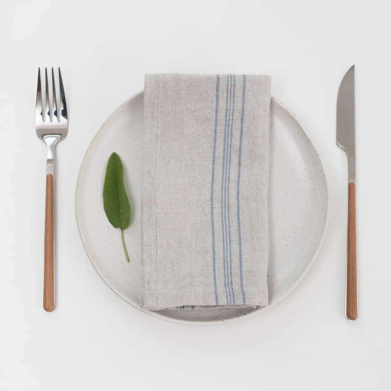 Grey Blue Stripe Rustic Linen Napkin Set/2