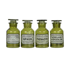 Load image into Gallery viewer, Set of green apothecary jars with lids with vintage inspired labels