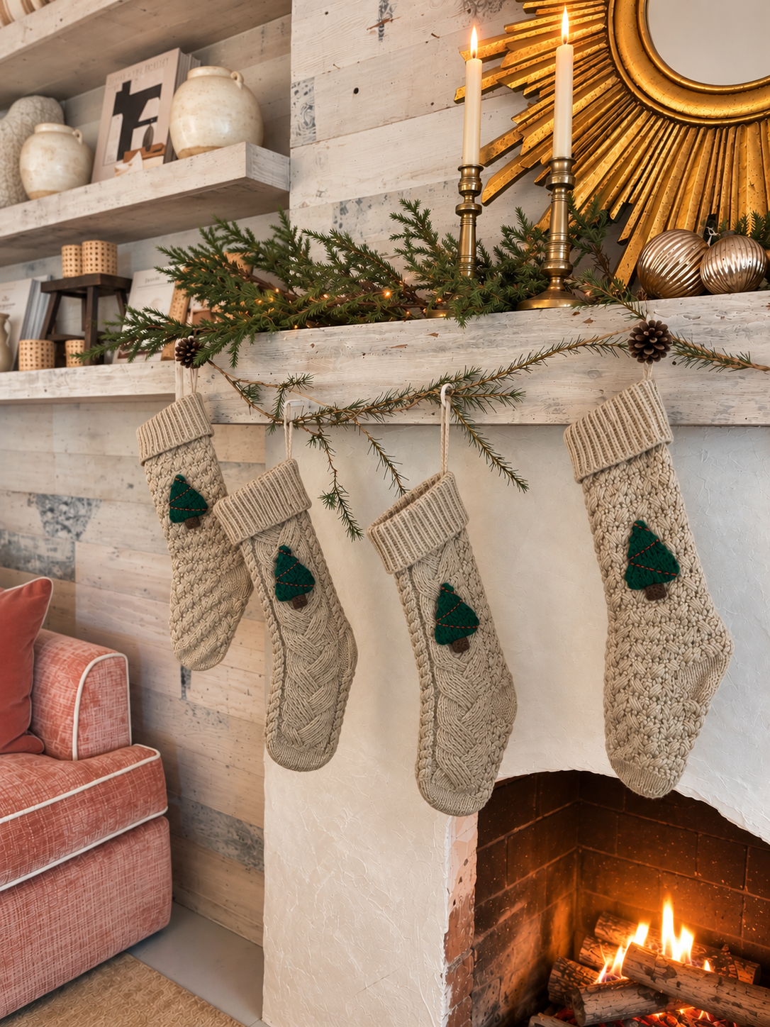 Knit Holiday Stocking -Natural