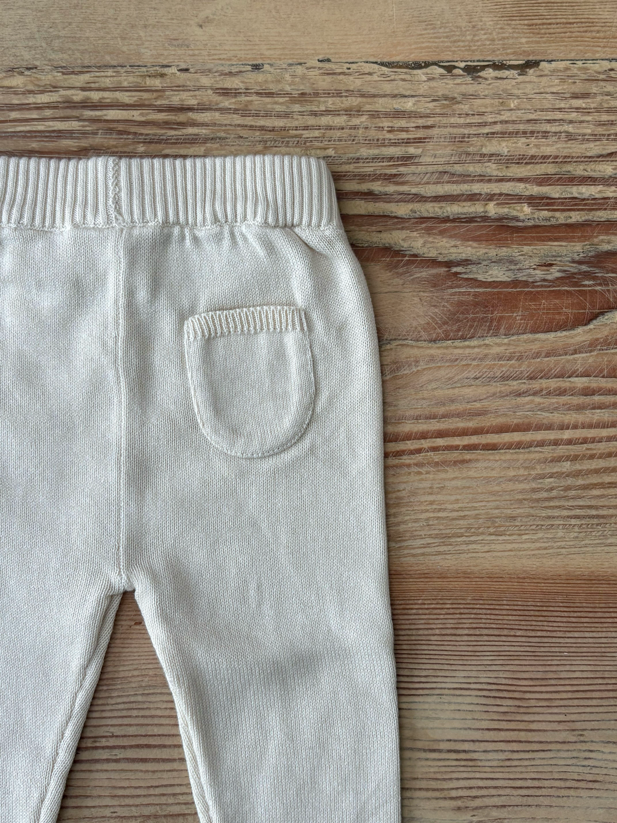 Cotton Pocket Sweater Baby Leggings-Ecru