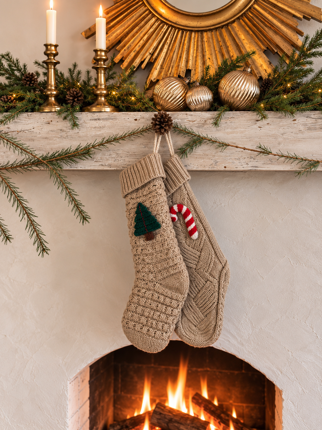 Knit Holiday Stocking -Natural