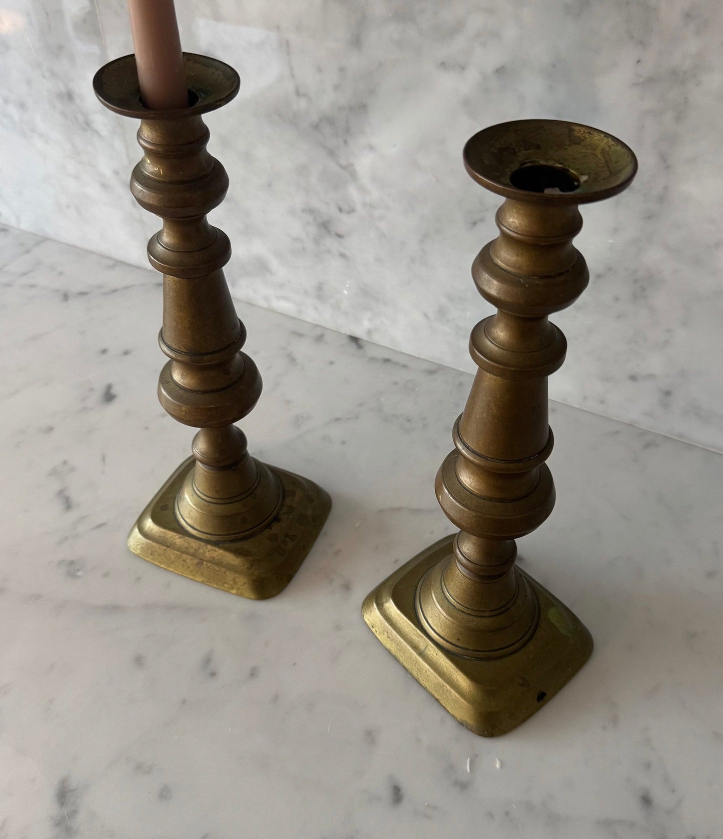 Rosy Brass Candlesticks