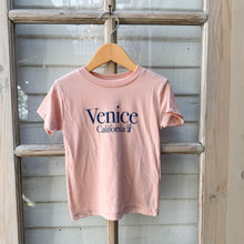 Load image into Gallery viewer, pink youth tee shirt with Venice California on front in blue