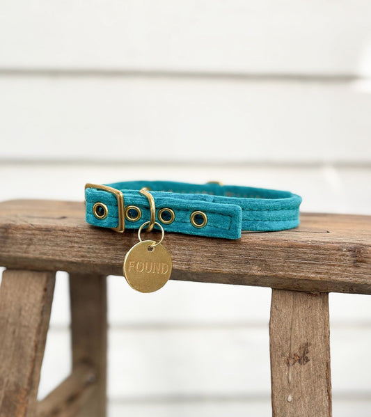 Velvet Cat+Dog Collar-Aqua