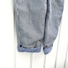 Load image into Gallery viewer, blue and white pin striped kid&#39;s dungaree overalls
