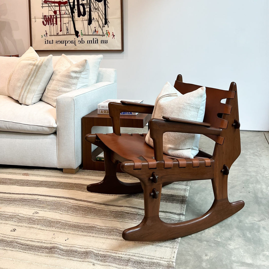 Pazmino Leather+Wood Rocking Chair