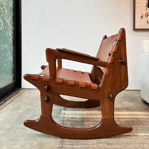 Pazmino Leather+Wood Rocking Chair