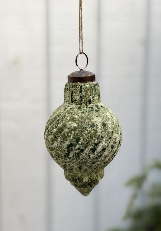 Antique Green Glass Ornament-Swirl