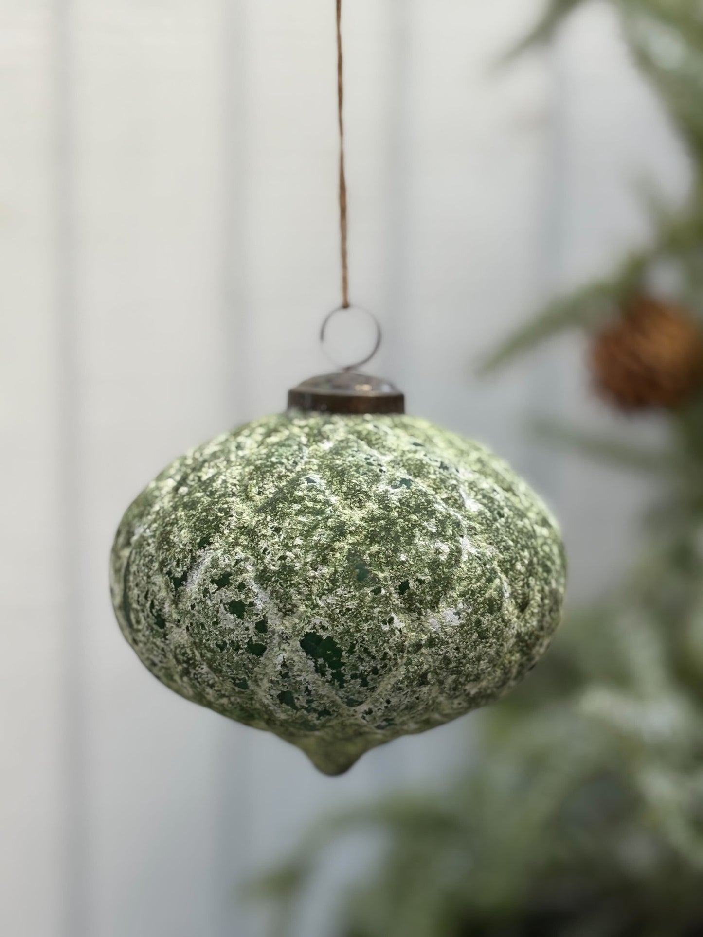 Antique Green Glass Ornament-Diamond