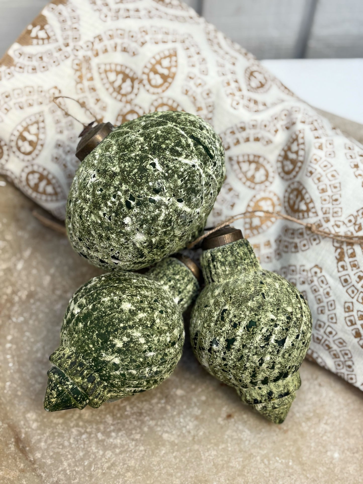 Antique Green Glass Ornament-Diamond