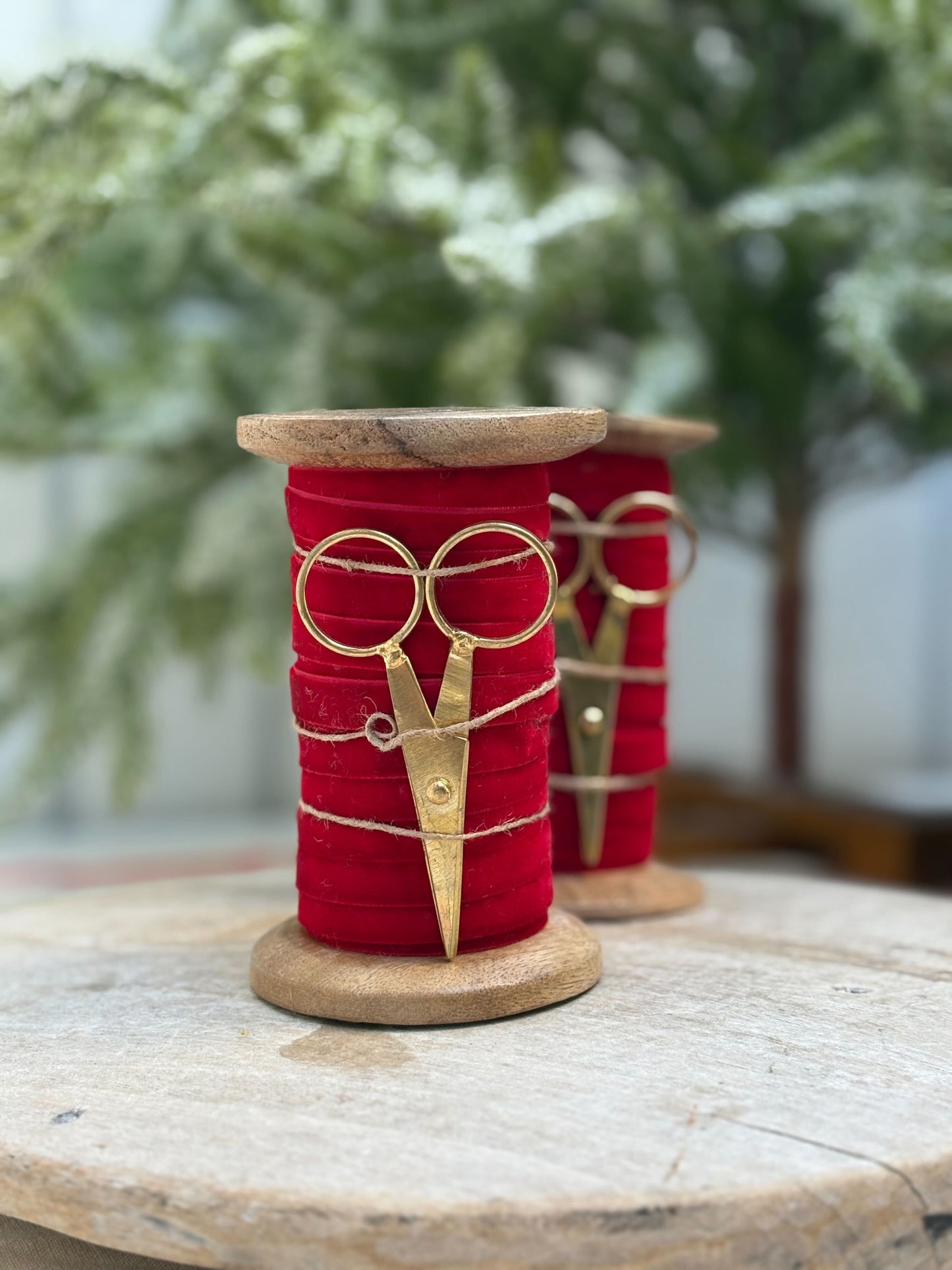 Velvet Ribbon Spool-Red w/Scissors