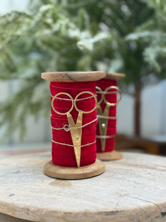Velvet Ribbon Spool-Red w/Scissors