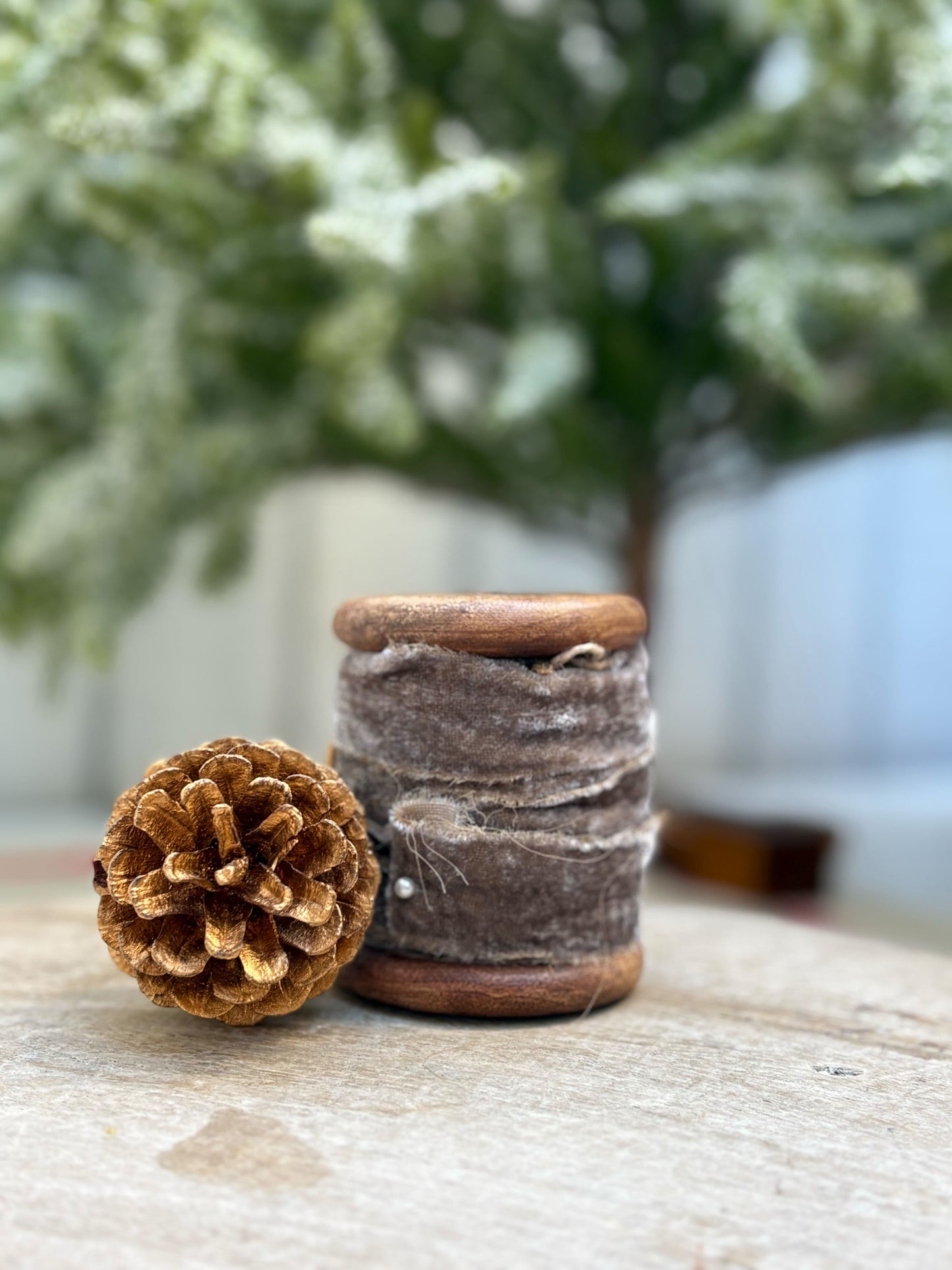 Velvet Ribbon Spool-Gray