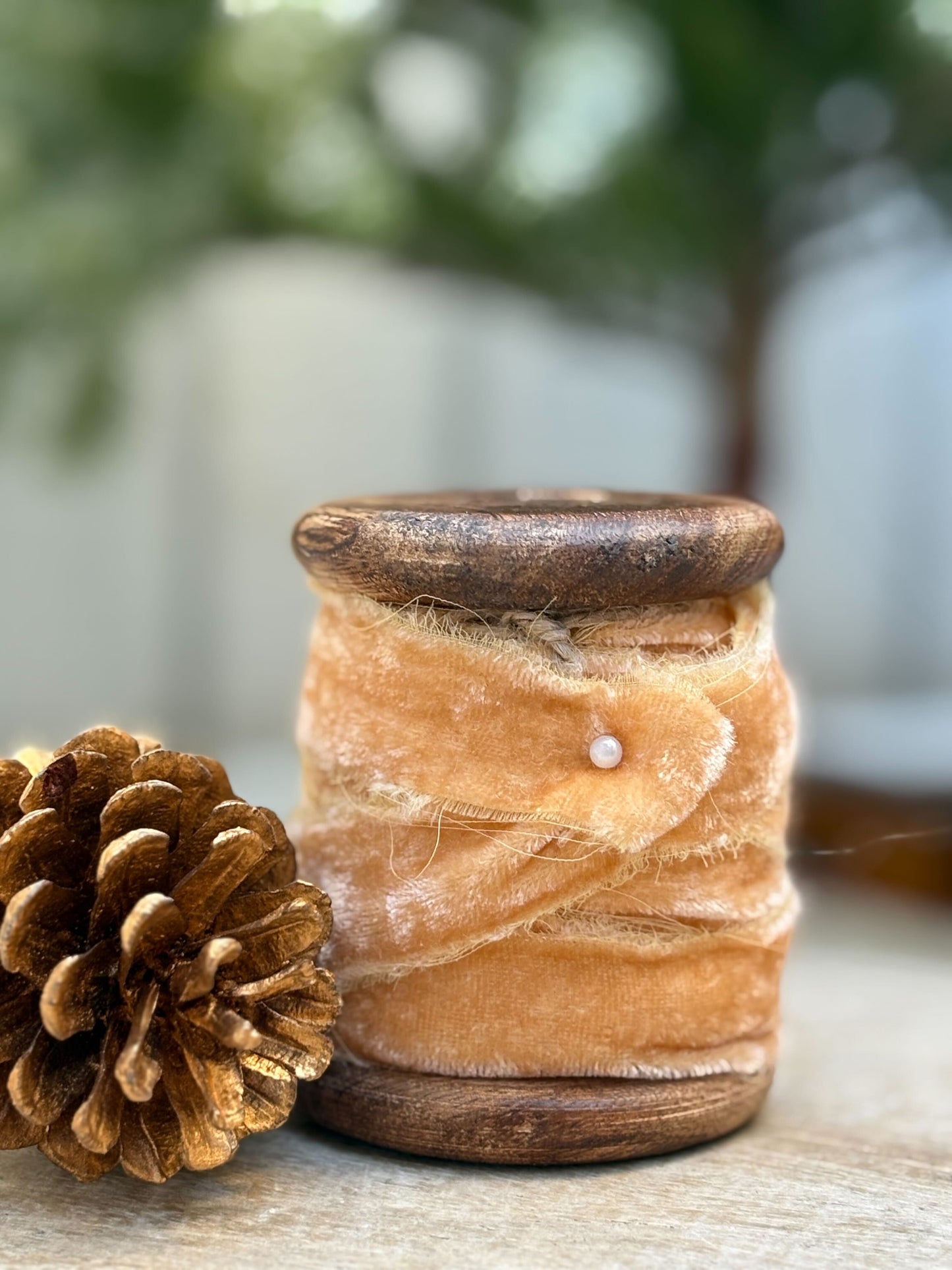 Velvet Ribbon Spool-Beige