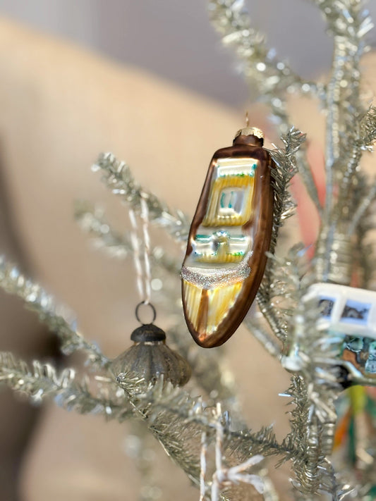 Vintage Speed Boat Glass Ornament