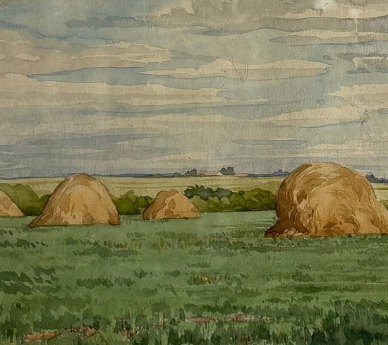 Hay Field Watercolor Painting