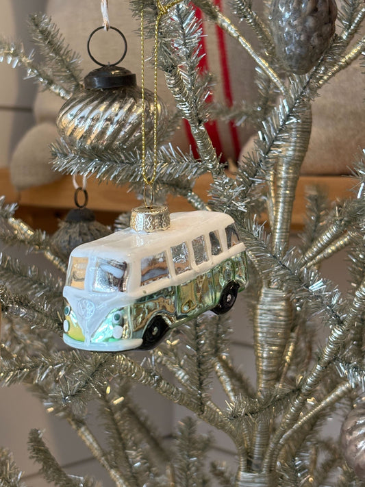 Green VW Van Glass Ornament