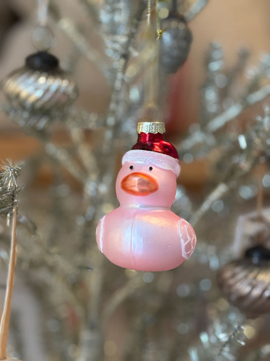 Pink Duckie Glass Ornament