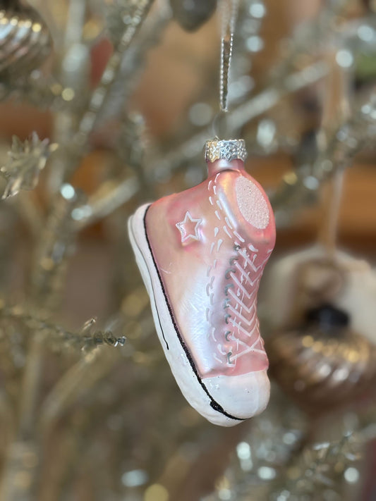 Vintage Pink Sneaker Glass Ornament