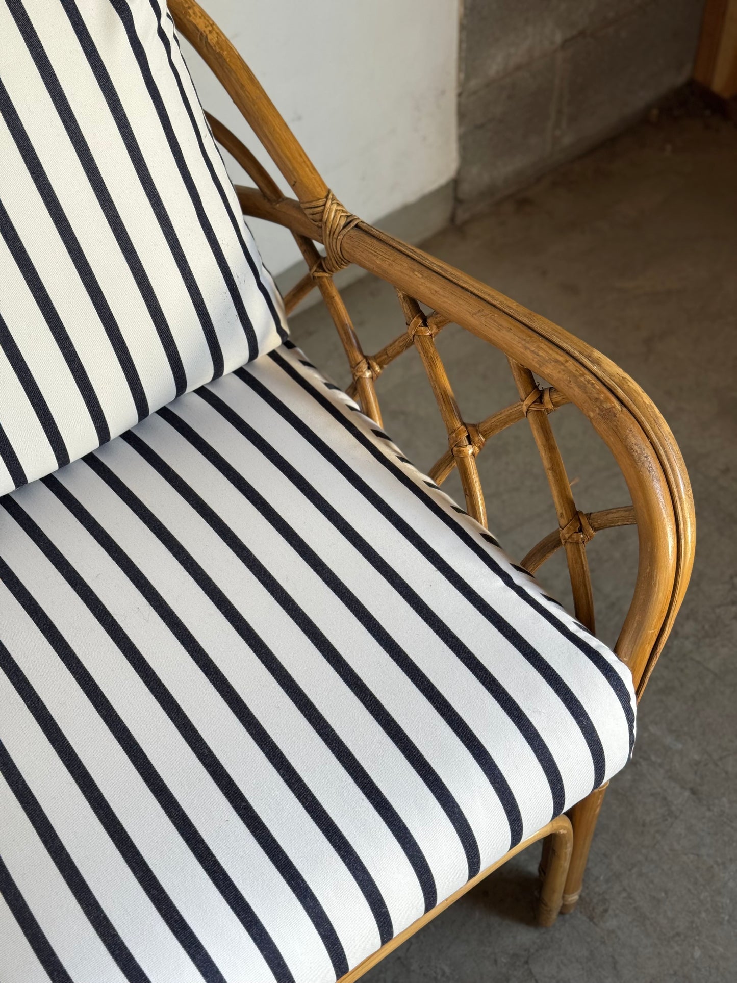 Striped Rattan Loveseat