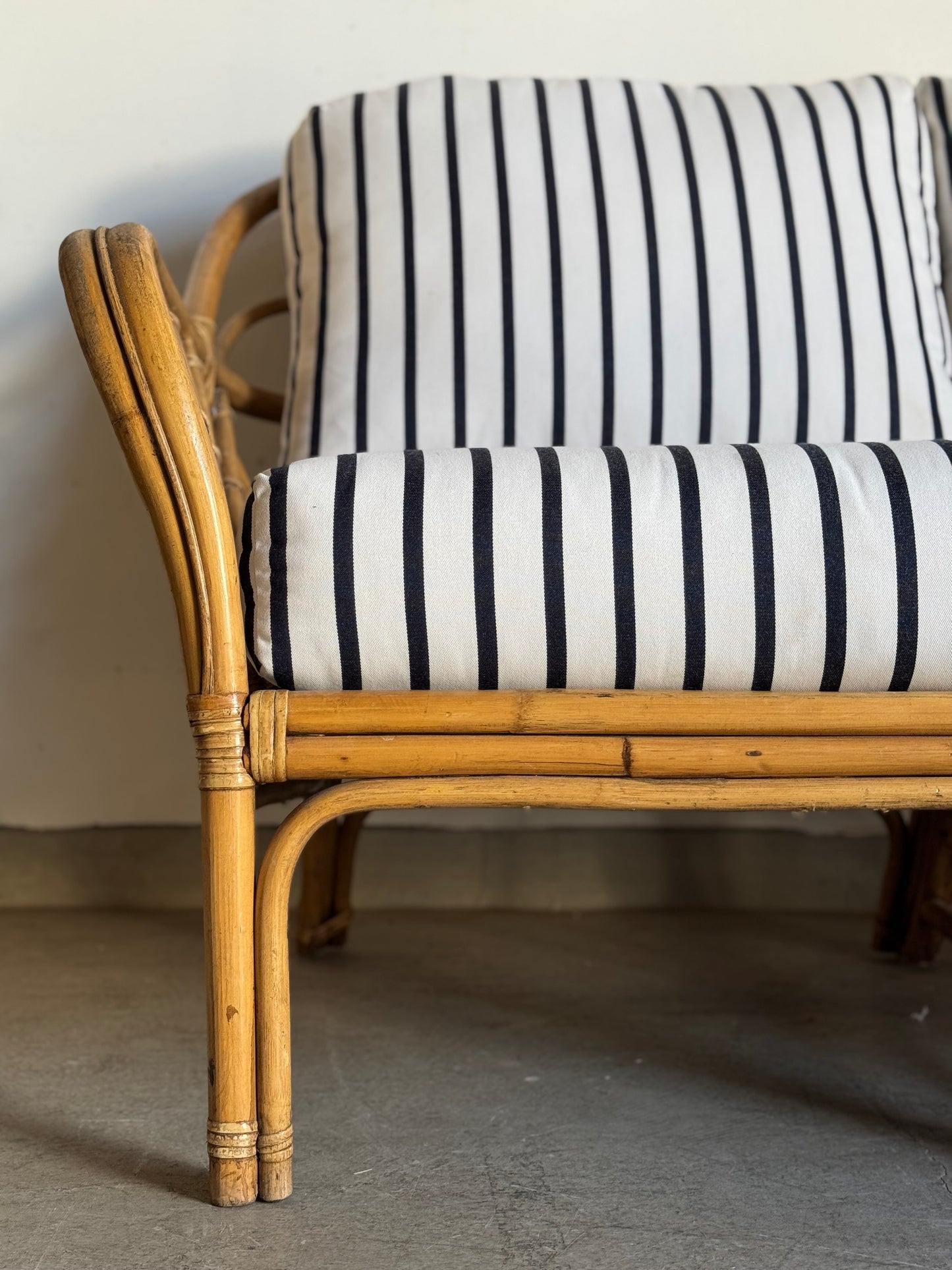Striped Rattan Loveseat