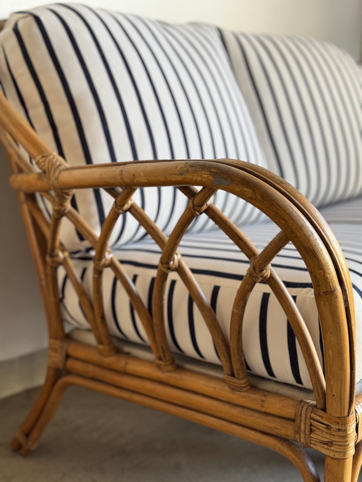 Striped Rattan Loveseat