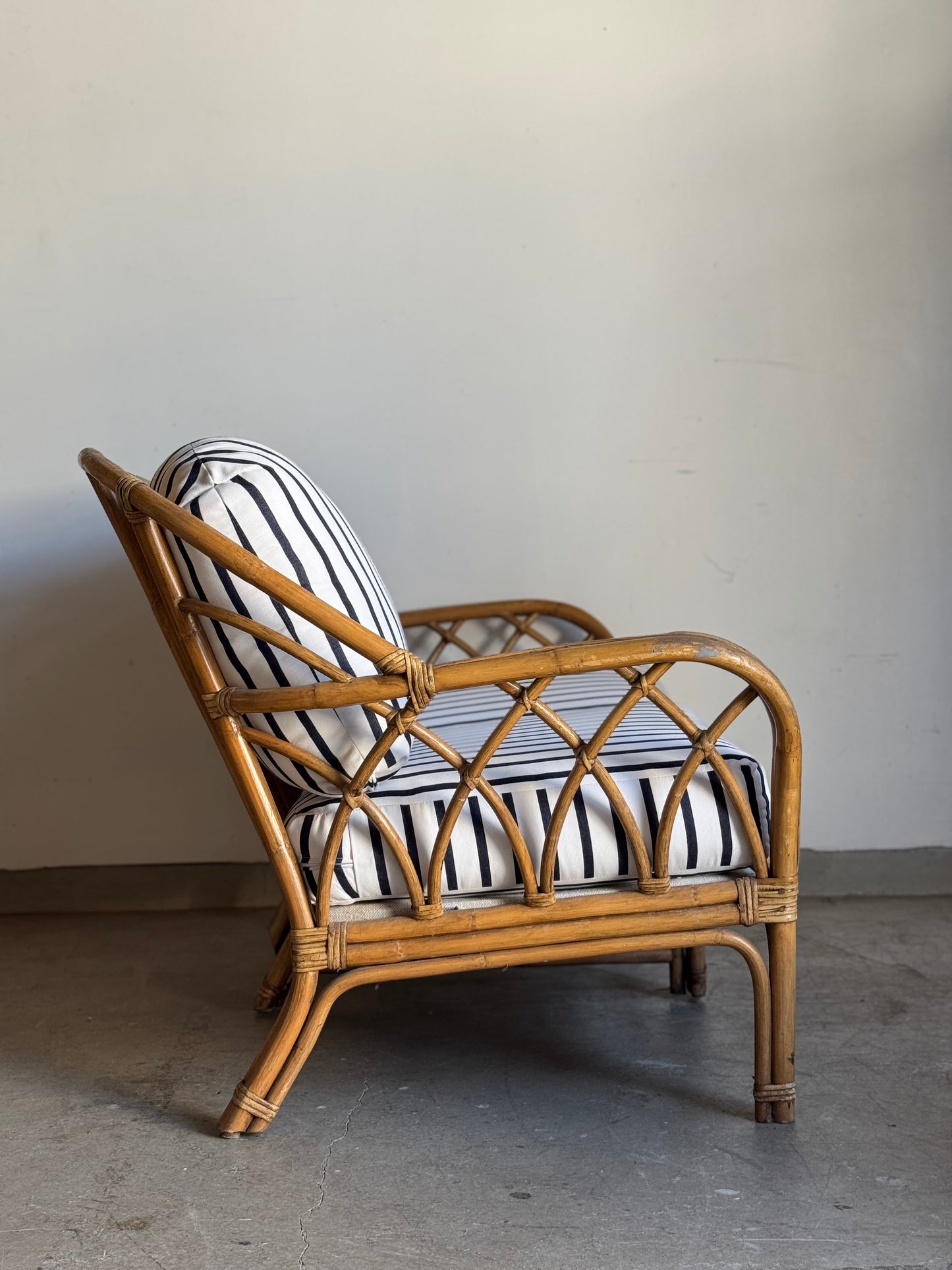 Striped Rattan Loveseat