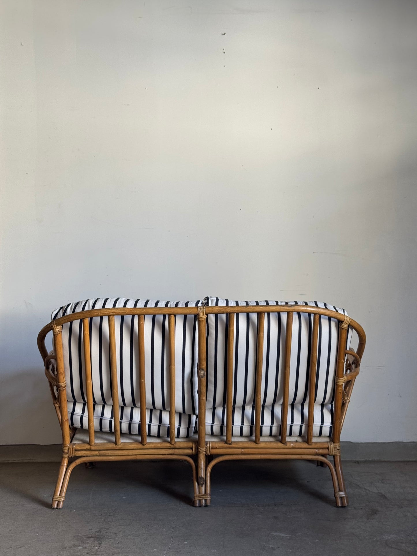 Striped Rattan Loveseat