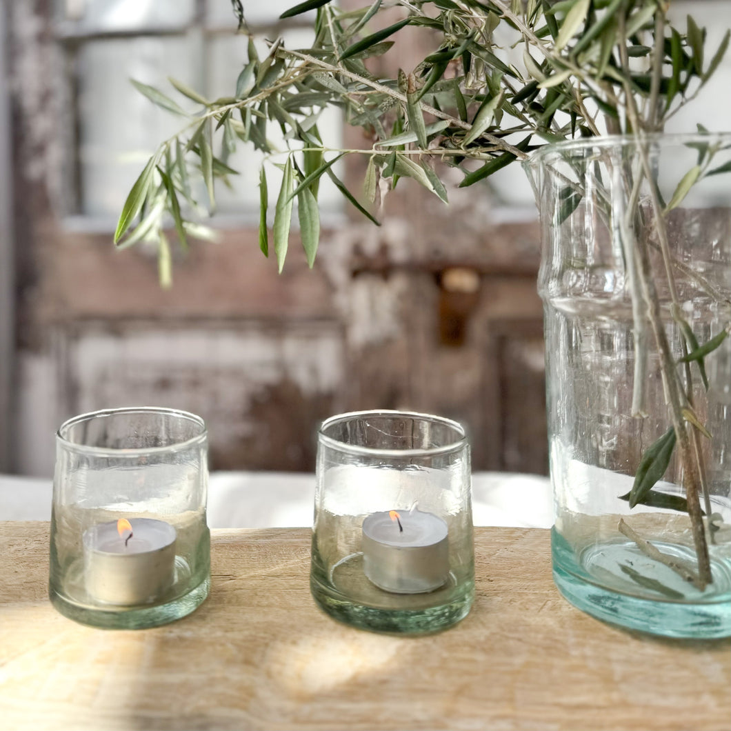 short recycled Moroccan glass tumblers