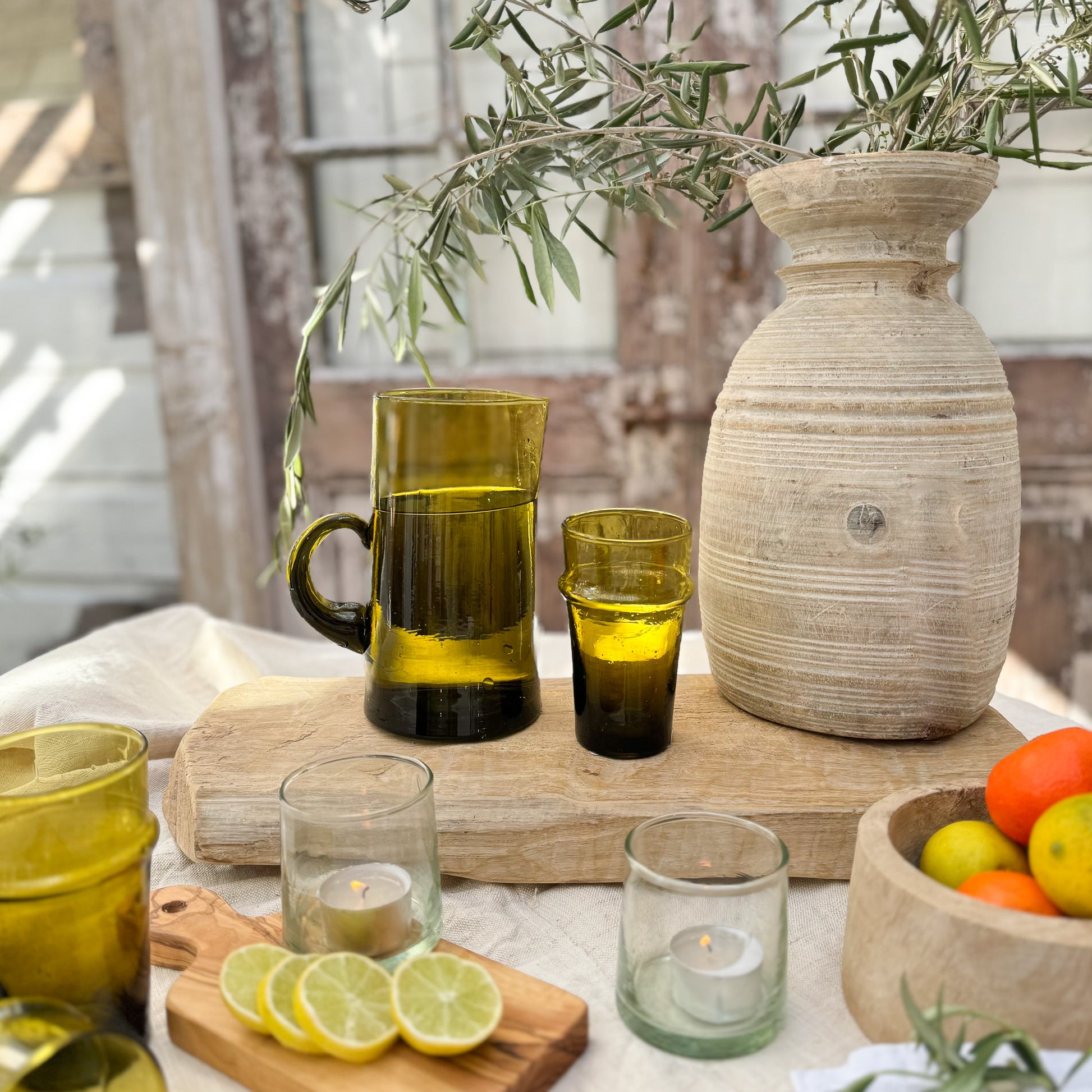 bronze/amber colored hand blown drinking glass