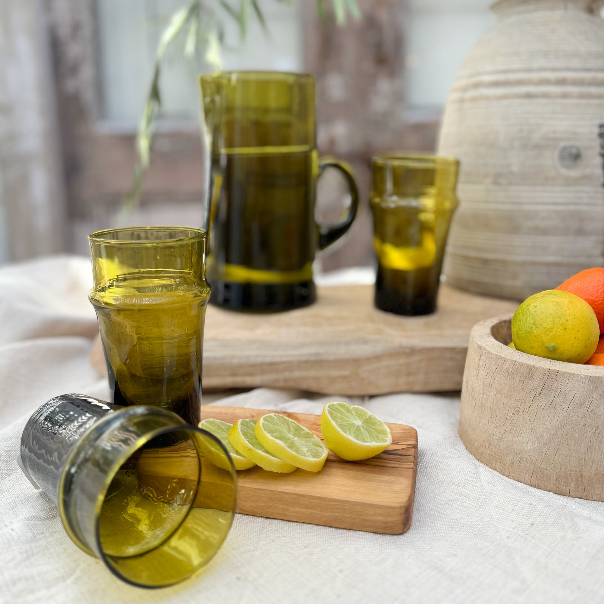 bronze/amber colored hand blown drinking glass