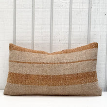 Load image into Gallery viewer, Vintage Grain Bag Lumbar Pillow w/Orange Stripes