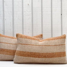 Load image into Gallery viewer, Vintage Grain Bag Lumbar Pillow w/Orange Stripes